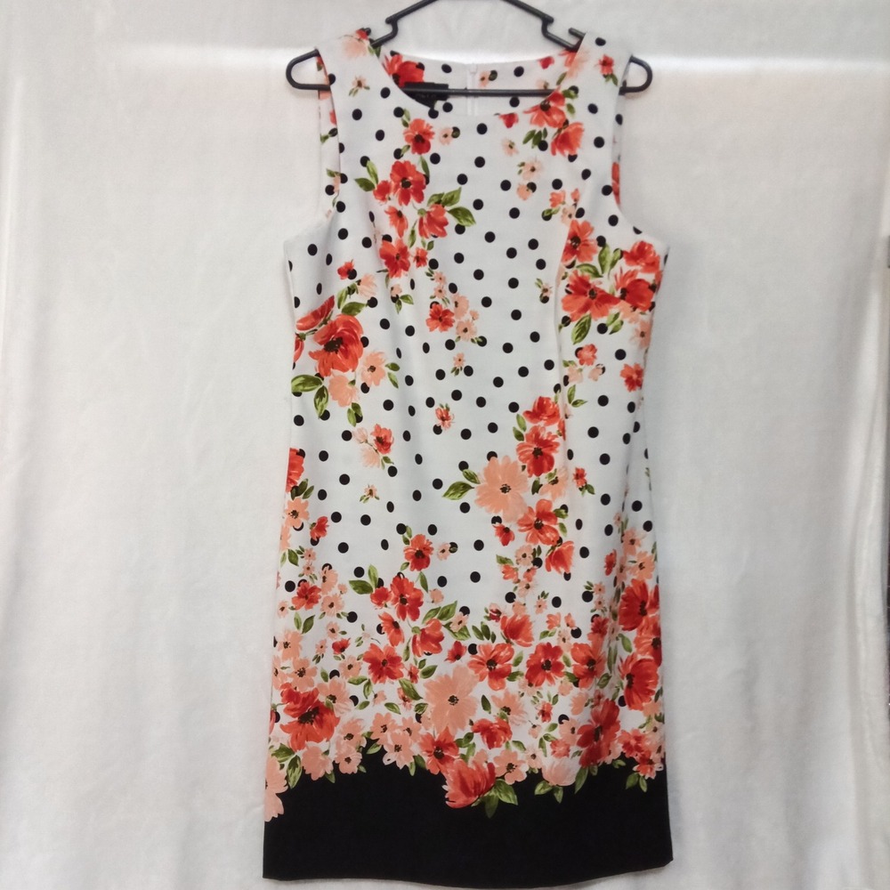 Alyx Womens Floral Polka Dot Sleeveless Sheath Dress White Orange Black Size 10